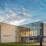 Exterior of a glass and cement building