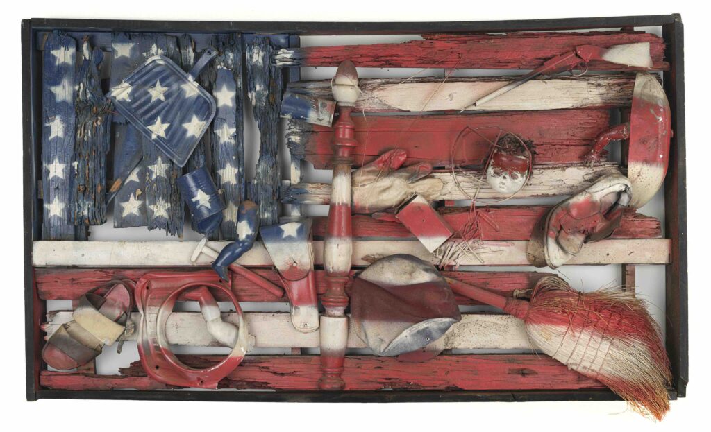 Willie Birch, Two Faces of a Nation, 1968, US flag created from found wood and found objects